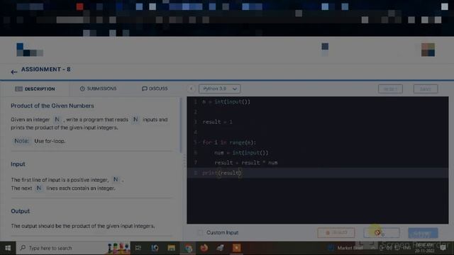 given an integer n write a program that reads n inputs that print the product of given input intege