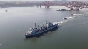 RFA Fort Victoria heads down the Firth of Forth