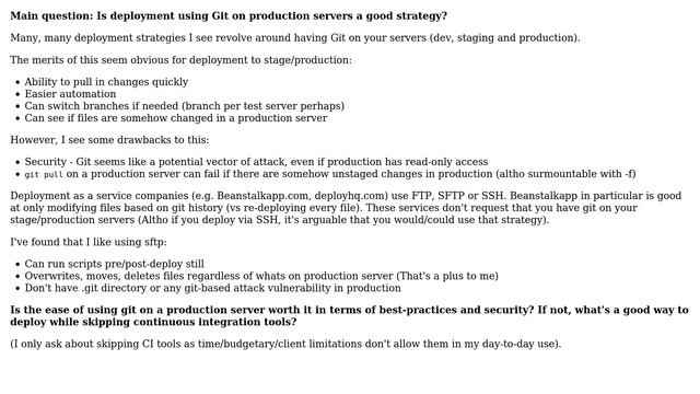 DevOps & SysAdmins: Multi-server Deployment strategies - Git on production servers?