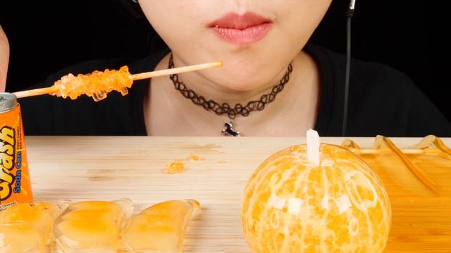 ASMR ORANGE FOOD: CLEAR CANDY DUMPLINGS, FIZZY SHEET JELLY, CANDIED FRUIT, TANGHULU, JELLO DONUT 먹방 смотреть онлайн
