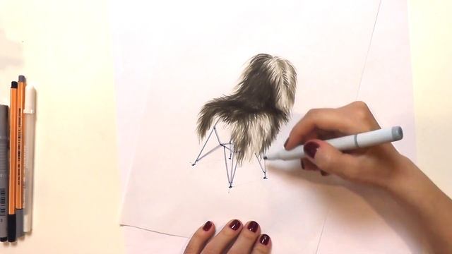 Интерьерный скетчинг: передача текстуры меха.