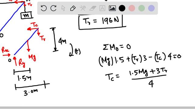 One end of a heavy beam of mass $M=50 0 mathrm{~kg}$ is hinged to a vertical wall, and the other en смотреть онлайн
