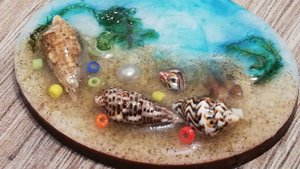 украшения из УФ смолы. Брошка с ракушками и морским песочком | УФ смола