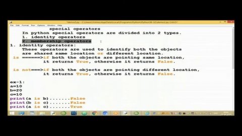 Special Operators in Python | Idendity, Membership Operators in Python | Learn python online