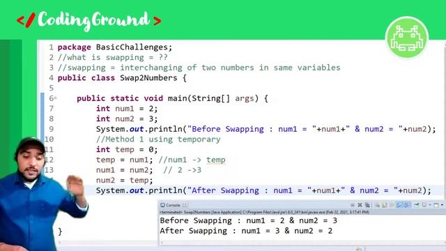 Swapping of two Numbers in java without using third variable