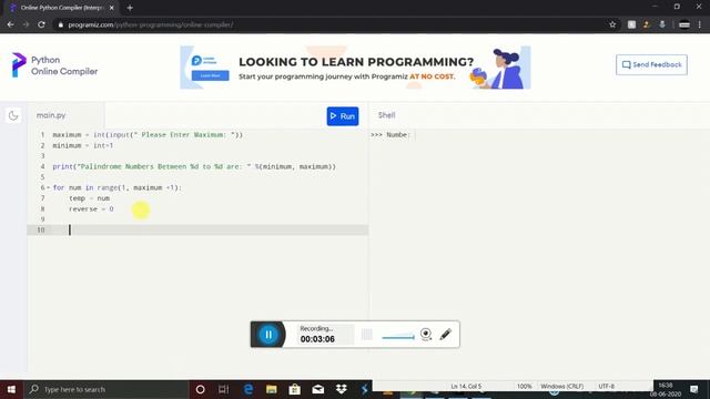 Print Unlimited Palindrom Numbers Palindrome Program Using Python