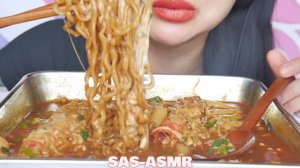 ASMR *NEW SPICY NOODLES RICE CAKES + CHEESY KING CRAB (EATING SOUNDS) NO TALKING | SAS-ASMR