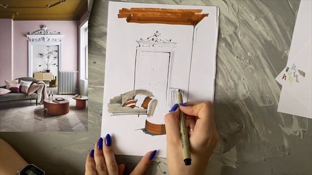 Рисуем Интерьерный Скетч Спиртовыми Маркерами смотреть онлайн