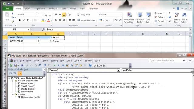 Excel 2010 VBA Tutorial 83 ADODB SQL BETWEEN смотреть онлайн
