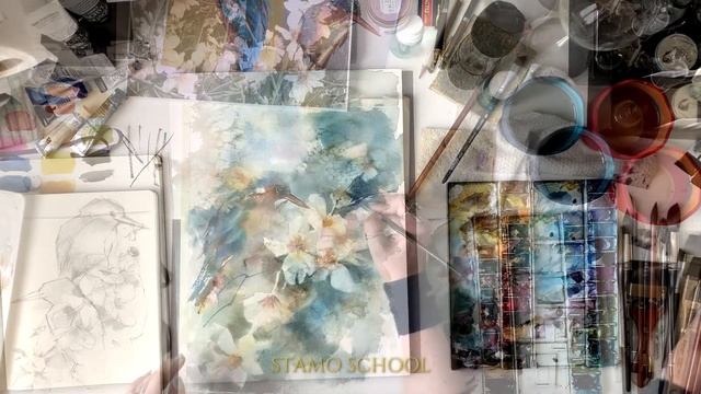 Акварель, композиция, цветы и птицы. Марафон "Акварельная весна". Старт 29 апреля смотреть онлайн