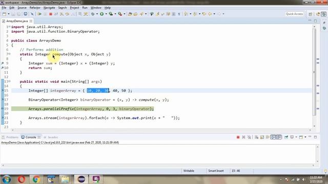 parallelPrefix(T[] array, int fromIndex, int toIndex, BinaryOperator op) method of Arrays Class