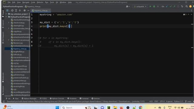 Python Practice Programs: Displaying frequency of each character in String