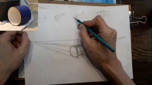 Построение цилиндра, лежащего на горизонтальной плоскости