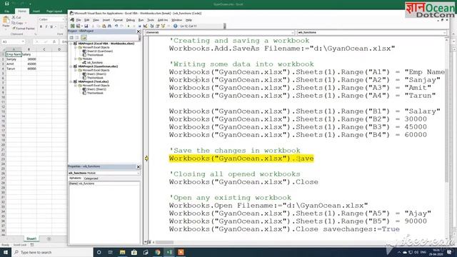 Workbooks : Create New, Save, Save As, Open, Close, Delete
