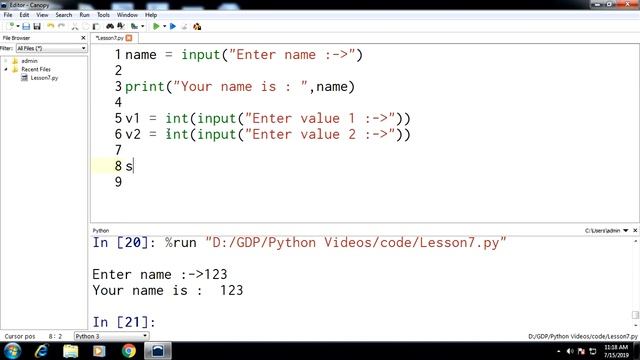 Dynamic value allocation using input function | Lesson - 7 | Python in Hindi смотреть онлайн