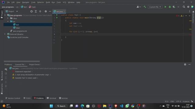 To find a Factorial of a number in java || Using Intellij Idea || #coding #java #codewithharry