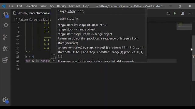 Pattern in python - Concentric square number pattern