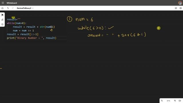 Python program to convert decimal to binary number using Right Shift Bitwise Operator