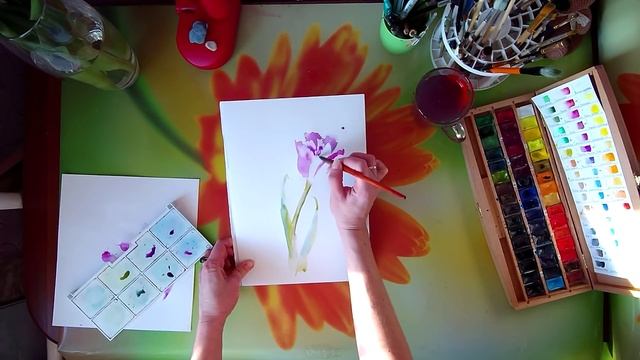 Картина акварелью. Тюльпан. смотреть онлайн