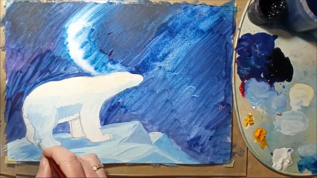 How to draw a Polar Bear Aurora Borealis Landscape // Gouache // Как нарисовать белого медведя смотреть онлайн