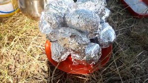 Запечённая картошка с салом в фольге, на природе!?