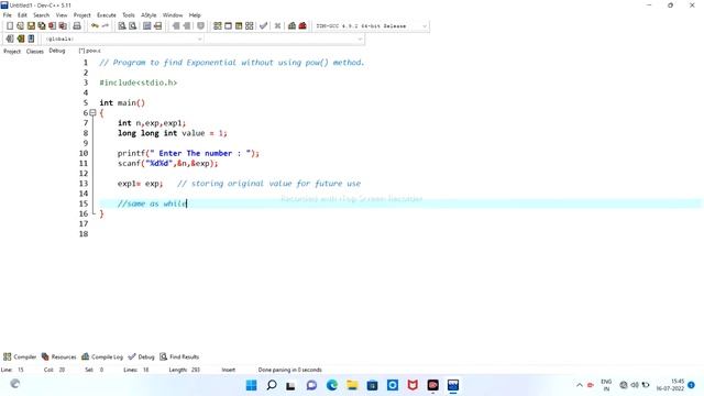 C Program to find exponential without using pow() method || c programming || C Program to pow metho