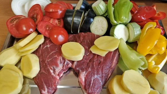 Мраморная говядина с овощами на гриле смотреть онлайн