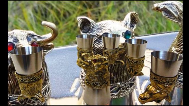 Набор стопки Перевертыши-нержавеющая сталь 6 шт. мал.фигуры футляр бардовыйчерный