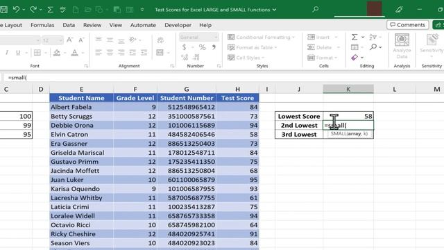 Using the Excel LARGE and SMALL Functions