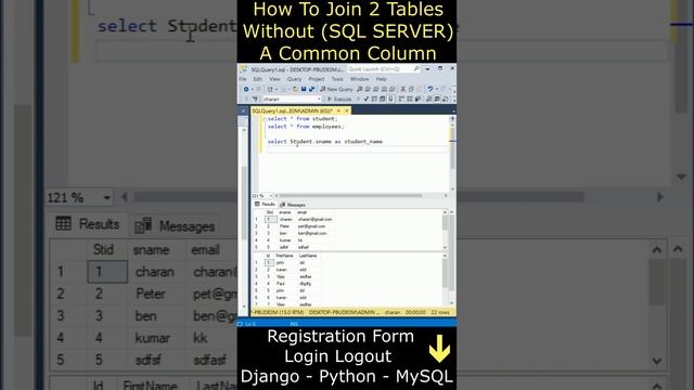 Two Tables Join Without Common Columns Fields SQL Server ssms