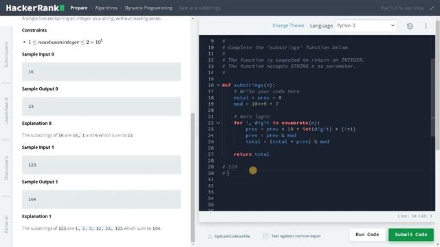 224 - Sam and substrings | Dynamic Programming | Hackerrank Solution | Python