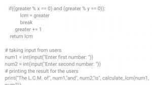 Find LCM value by using function declaration in python :case study