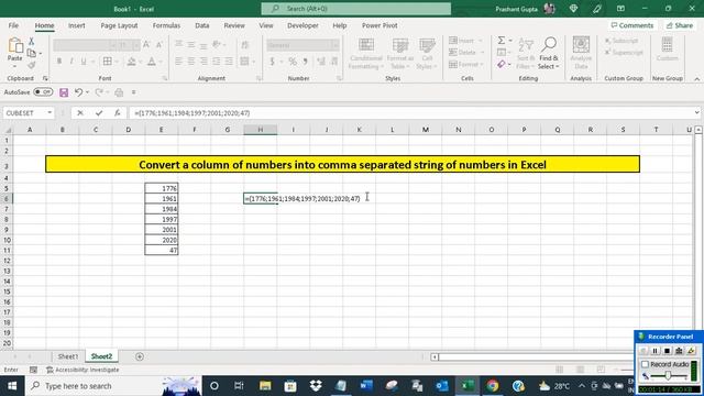 Convert a column of numbers into comma separated string of numbers in Excel смотреть онлайн
