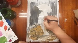 Как нарисовать влюбленных под дождем. Рисуем влюбленную парочку под зонтом. Интерьерная картина.