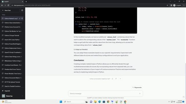 Creating complex nested loop in Python with value taken from List