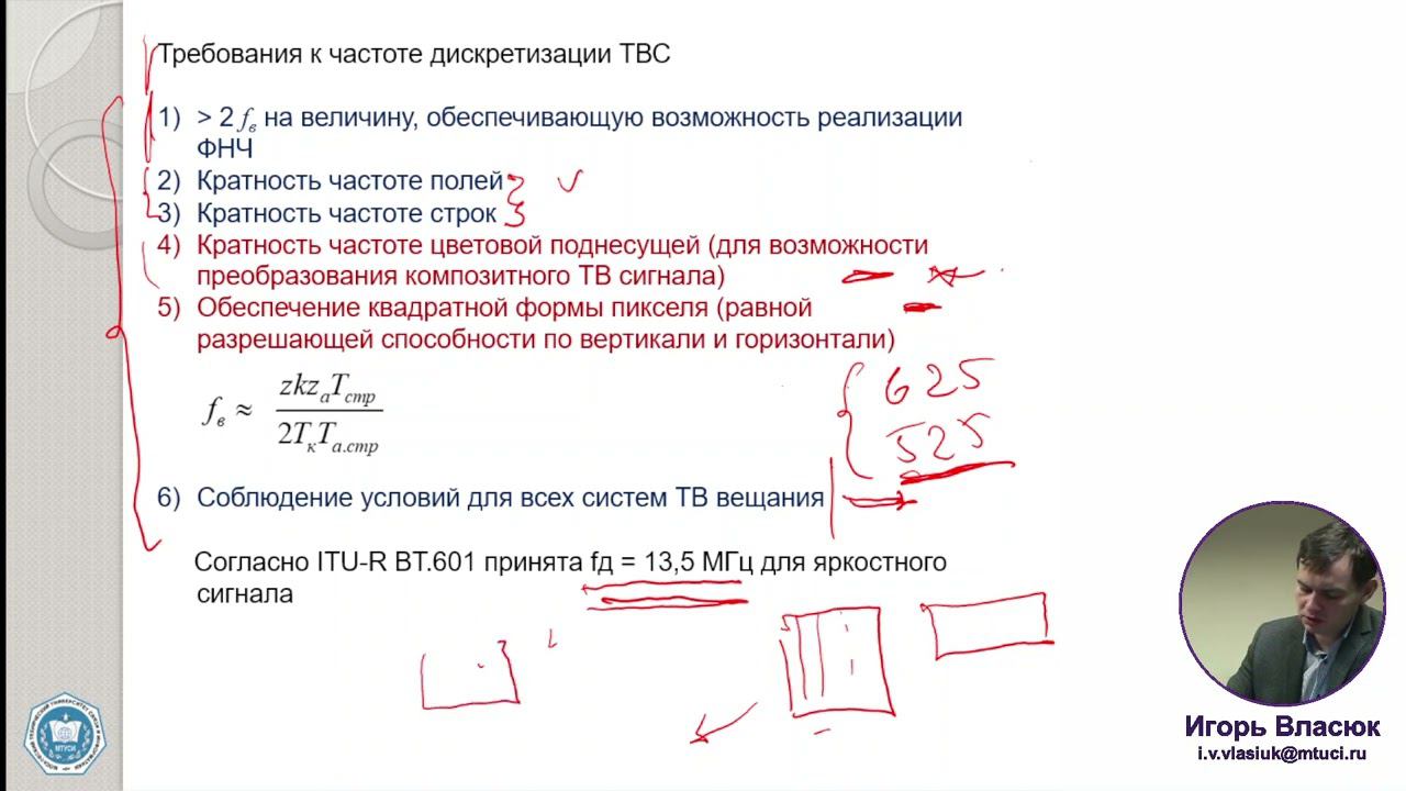 17. Телевидение. Аналого-цифровое преобразование ТВ-сигнала. Дискретизация. Лектор: Власюк И.В.