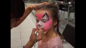 Мастер-класс рисунок на лице"Котёнок с бантиком".  Аквагрим розовая кошечка. Kitty Face Painting