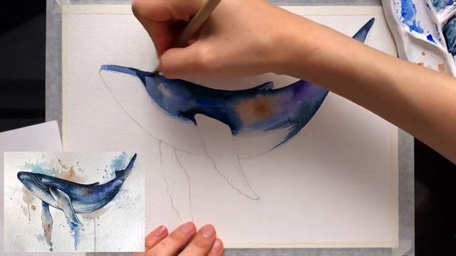 Как нарисовать кита акварелью. Бесплатный урок акварели смотреть онлайн