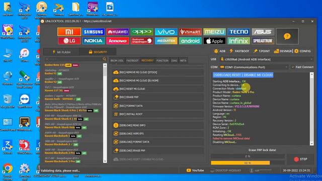 Redmi note 9 pro mi account & frp reset done offline  in sideload mode by unlocktool