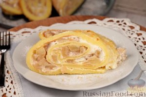 БЛИННЫЙ РУЛЕТ С ЯБЛОКАМИ И КРЕМОМ