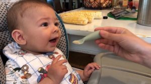 REACTION! Baby's First Solid Food Does Not Go Well!