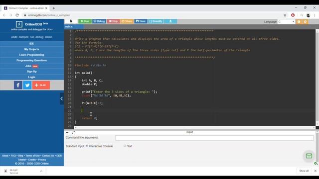 Algorithmics & Programming - Exercise - Area of a triangle