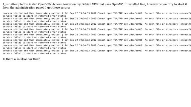 DevOps & SysAdmins: Cannot open TUN/TAP dev /dev/as0t0: No such file or directory (errno=2) смотреть онлайн