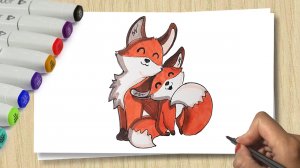 Рисуем Лису с лисенком _ How to draw a fox_ Урок рисования
