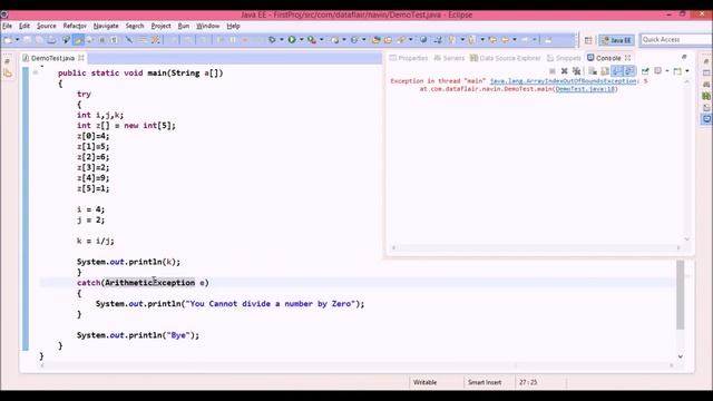 Java Exception Handling try with Multiple catch смотреть онлайн