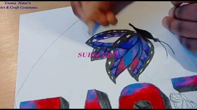 How to draw 3D LOVE word with glowing butterflies color pencil sketch || easy steps for beginners |