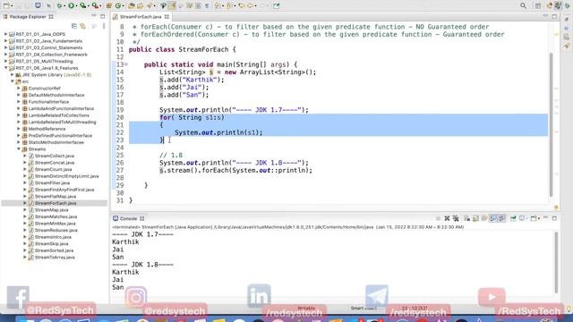 # 178 ForEach Method in Java 8 | For Each Loop Java Tutorial | Java 8 Stream | java 8 | RedSysTech