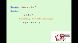 Solve x+3=7 || Solve a Linear Equation x+3=7 || One Minute Math