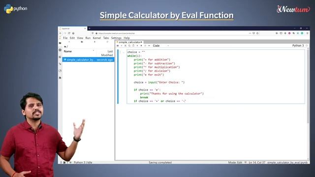 Create Calculator using Eval() in Python - Method - 2 | Python Practice 3 | Newtum Solutions