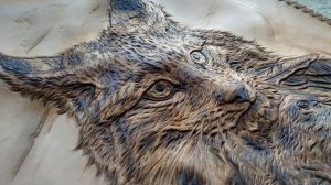 Кошка охотник Рысь Тиснение резьба гравировка по коже Carving Leather Cat